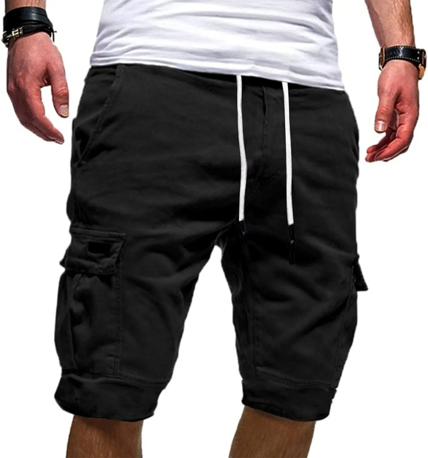 Sweatpants for Men Day Casual 2 in 1 Shorts Men Wide Leg Athletic Shorts for Men Floral Printed Black Cargo Shorts Men