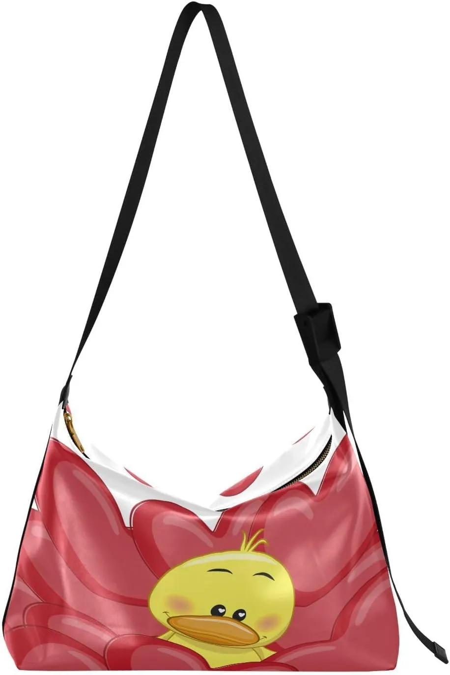 Sweet Duck Hobo Crossbody Bags for Women Leather Large Shoulder Bag Cross Body Heart Trendy Womens Tote Bags Handbag for Travel Shopping