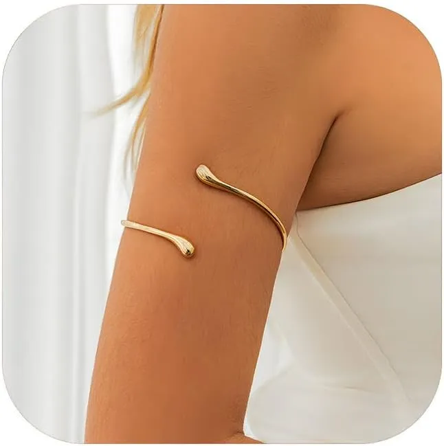 Teardrop Gold Cuff Bracelets for Women Gold Silver Bangles Upper Arm Cuff Adjustable Chunky Open Cuff Bangle Bracelets