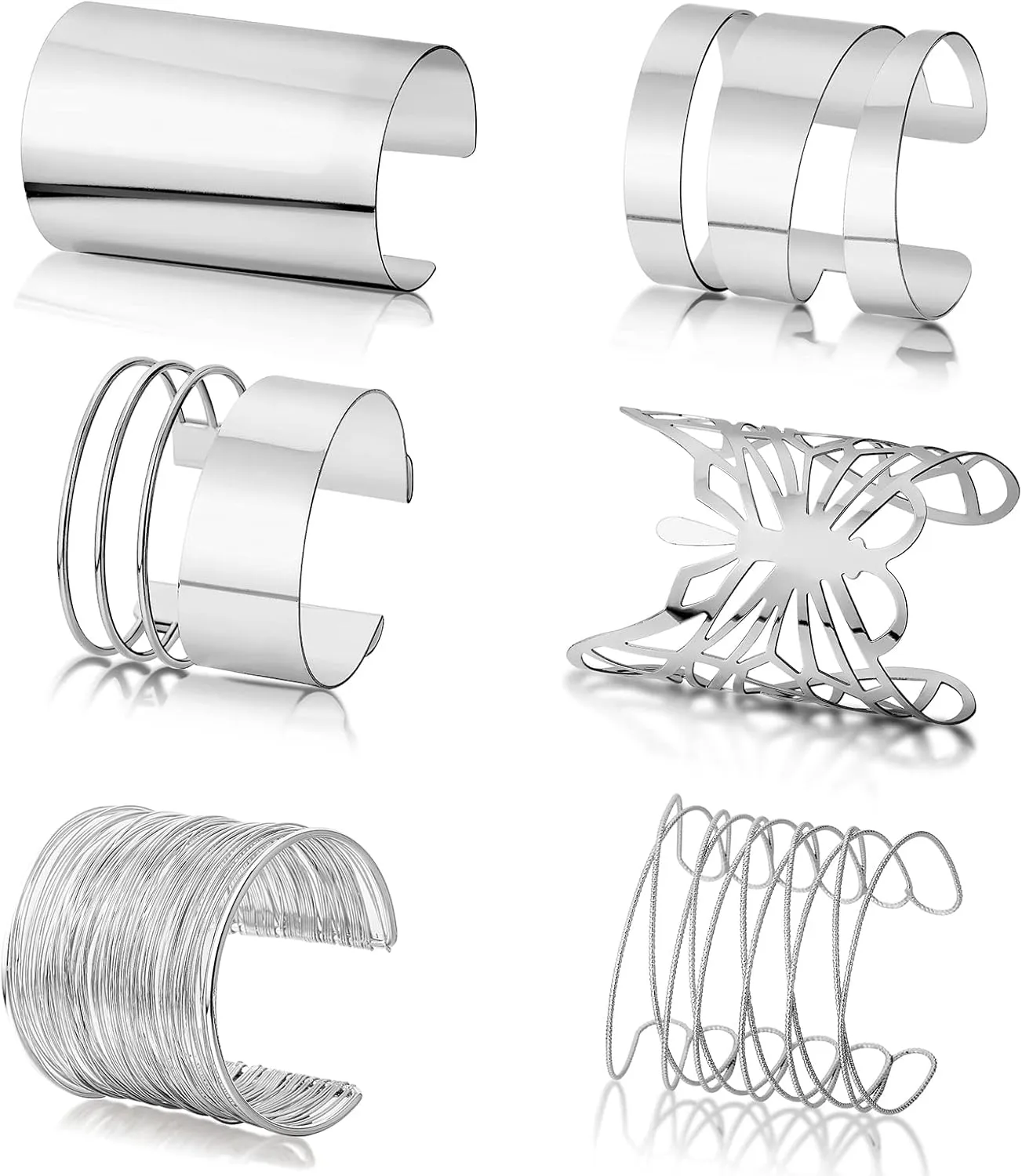 TOBENY 6PCS Cuff Bangle Bracelets for Women Teen Girls Wrist Cuff Wrap Bracelets Gold Silver Plated Open Wide Wire Bracelets Fashion Jewelry