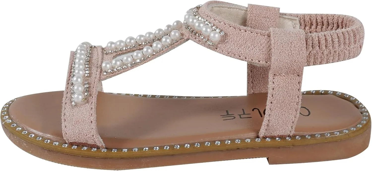 Toddler Girls Rhinestone Open Toe Beach Sandal Summer Fashion Beaded Princess Flats Shoes