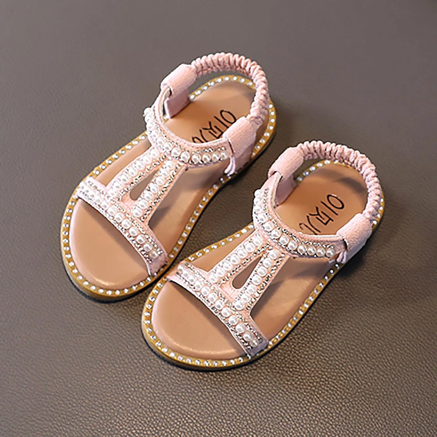 Toddler Girls Rhinestone Open Toe Beach Sandal Summer Fashion Beaded Princess Flats Shoes