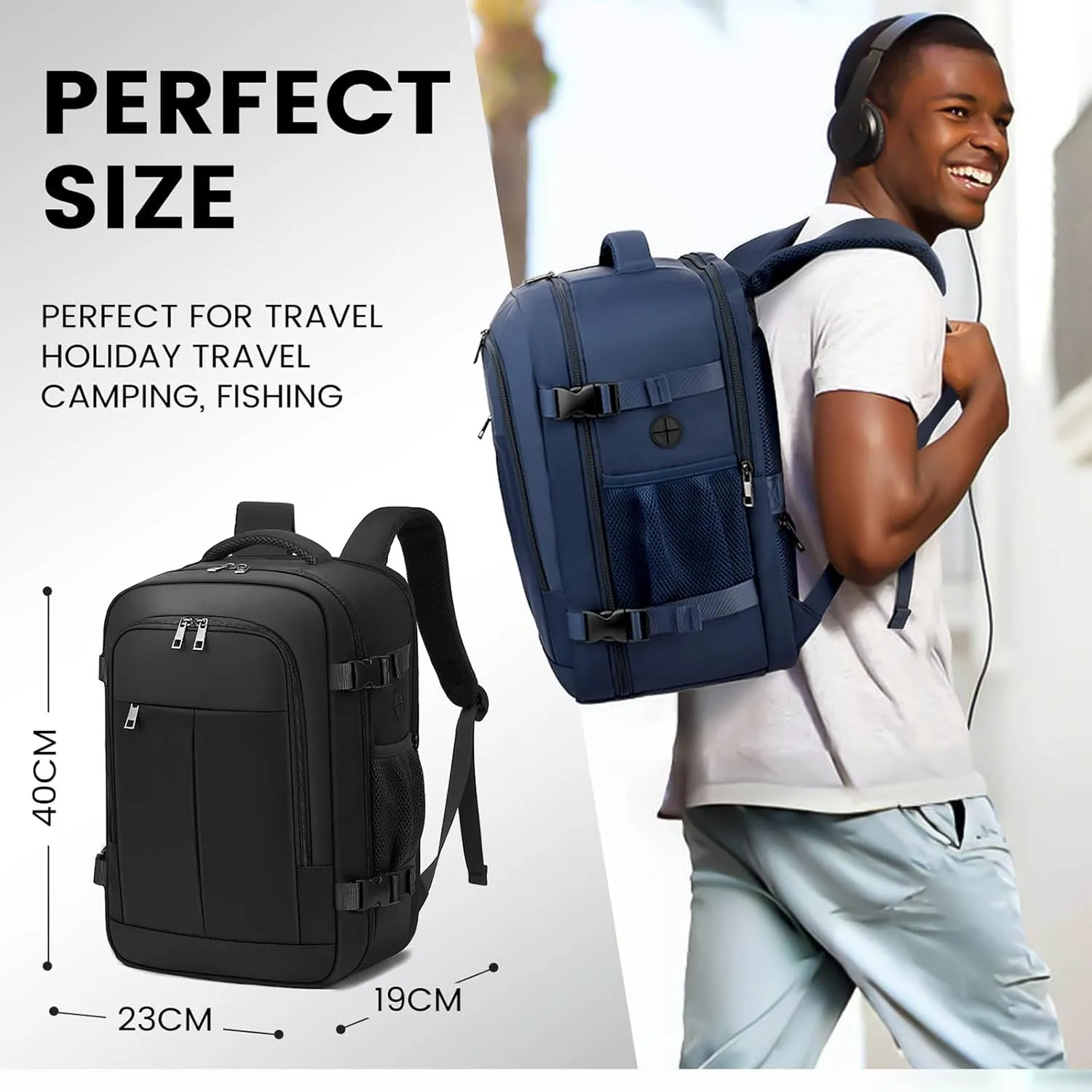 Travel Laptop Backpack, Carry on Backpack, 15.6 Inch Durable Business Work Bag with USB Port, Water Resistant Rucksack Book Computer Bag Gifts for Women Men, Black