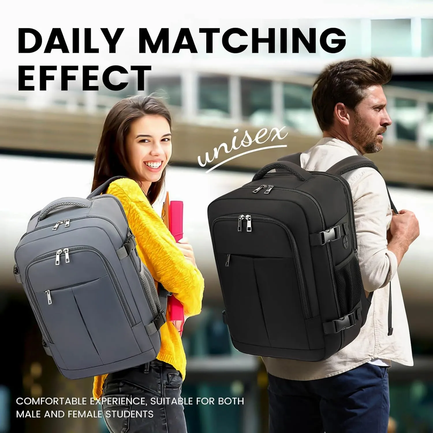 Travel Laptop Backpack, Carry on Backpack, 15.6 Inch Durable Business Work Bag with USB Port, Water Resistant Rucksack Book Computer Bag Gifts for Women Men, Black