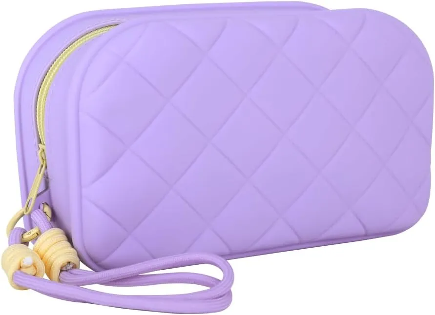 Travel Makeup Bag Waterproof Silicone Toiletry Bag for Women Men Purple Cute Cosmetic Bags Mini Zipper Makeup Pouches for Purse Pretty Gifts for Teacher Mom Sister Girlfriend