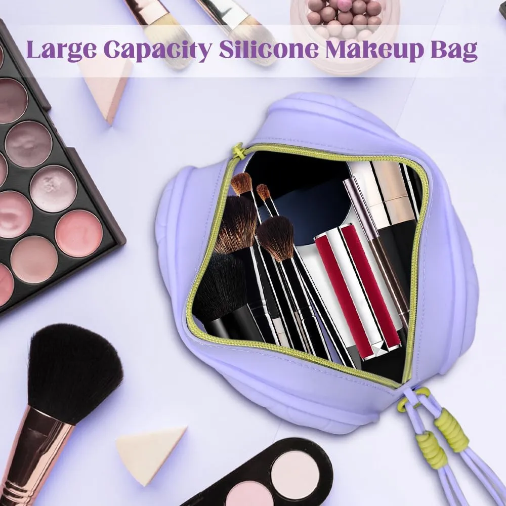 Travel Makeup Bag Waterproof Silicone Toiletry Bag for Women Men Purple Cute Cosmetic Bags Mini Zipper Makeup Pouches for Purse Pretty Gifts for Teacher Mom Sister Girlfriend