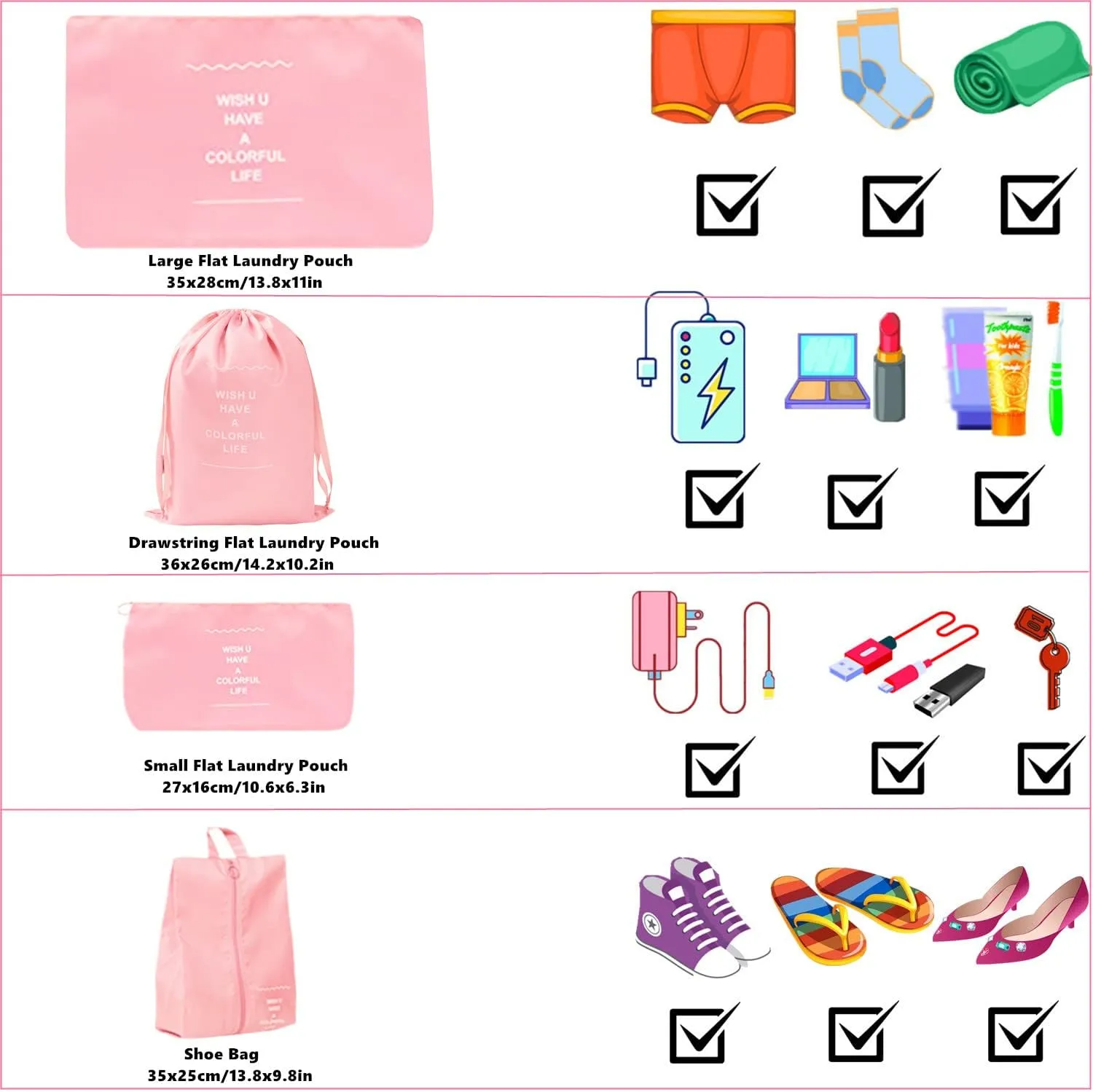 Travel Organizer Set, 7 Pcs Oxford Cloth Storage Bags with Zipper, Premium Quality Packing Cubes Compression Pouches, Laundry Bags, Shoe Bag for Luggage Suitcase Organizers (Pink)