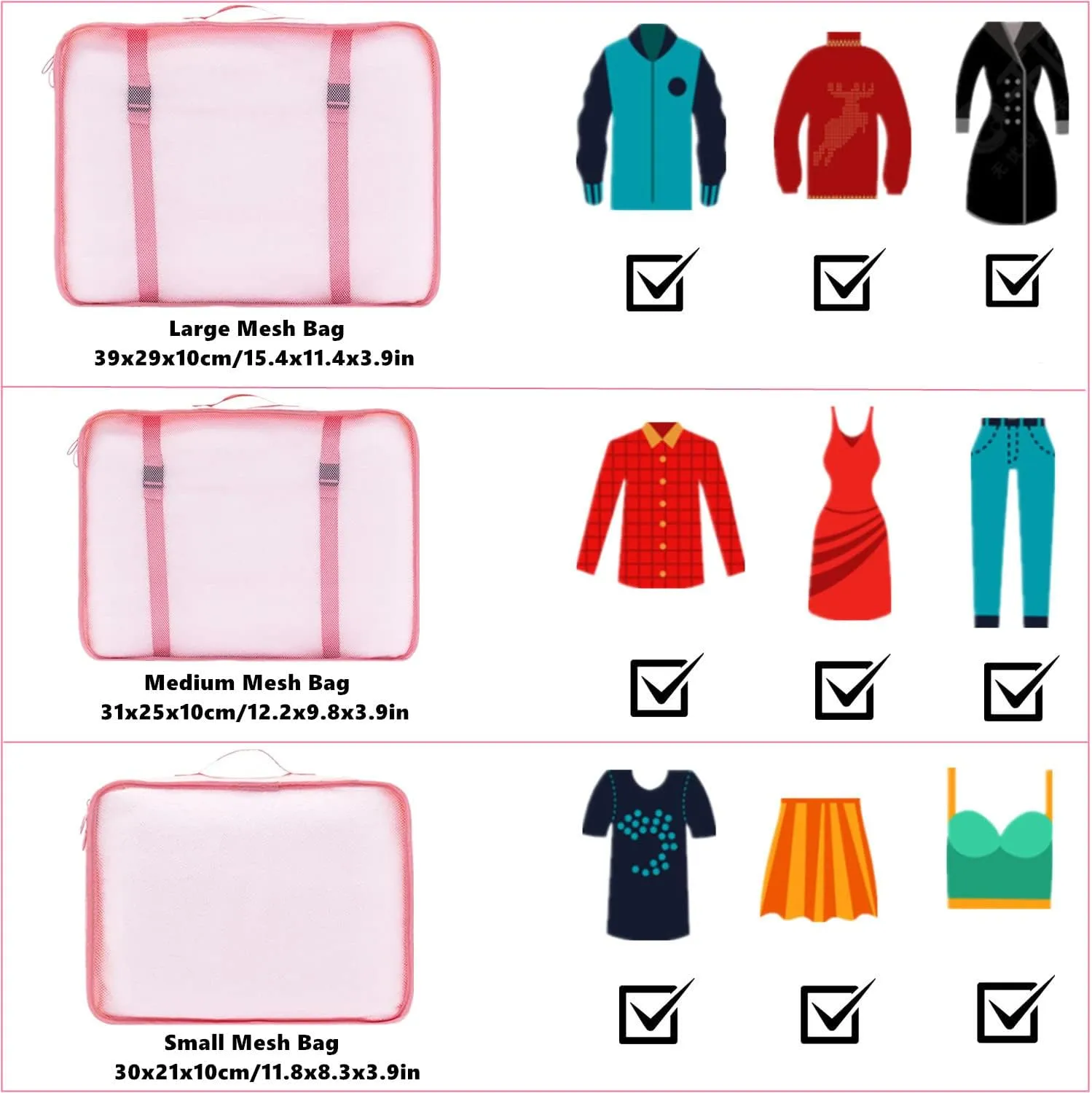 Travel Organizer Set, 7 Pcs Oxford Cloth Storage Bags with Zipper, Premium Quality Packing Cubes Compression Pouches, Laundry Bags, Shoe Bag for Luggage Suitcase Organizers (Pink)