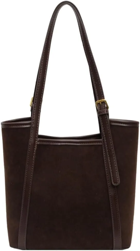Trendy Suede Bag for Women Fall Winter Shoulder Bag Suede Bucket Tote Bag Top Handle Bag Work Commute Purse 2pcs