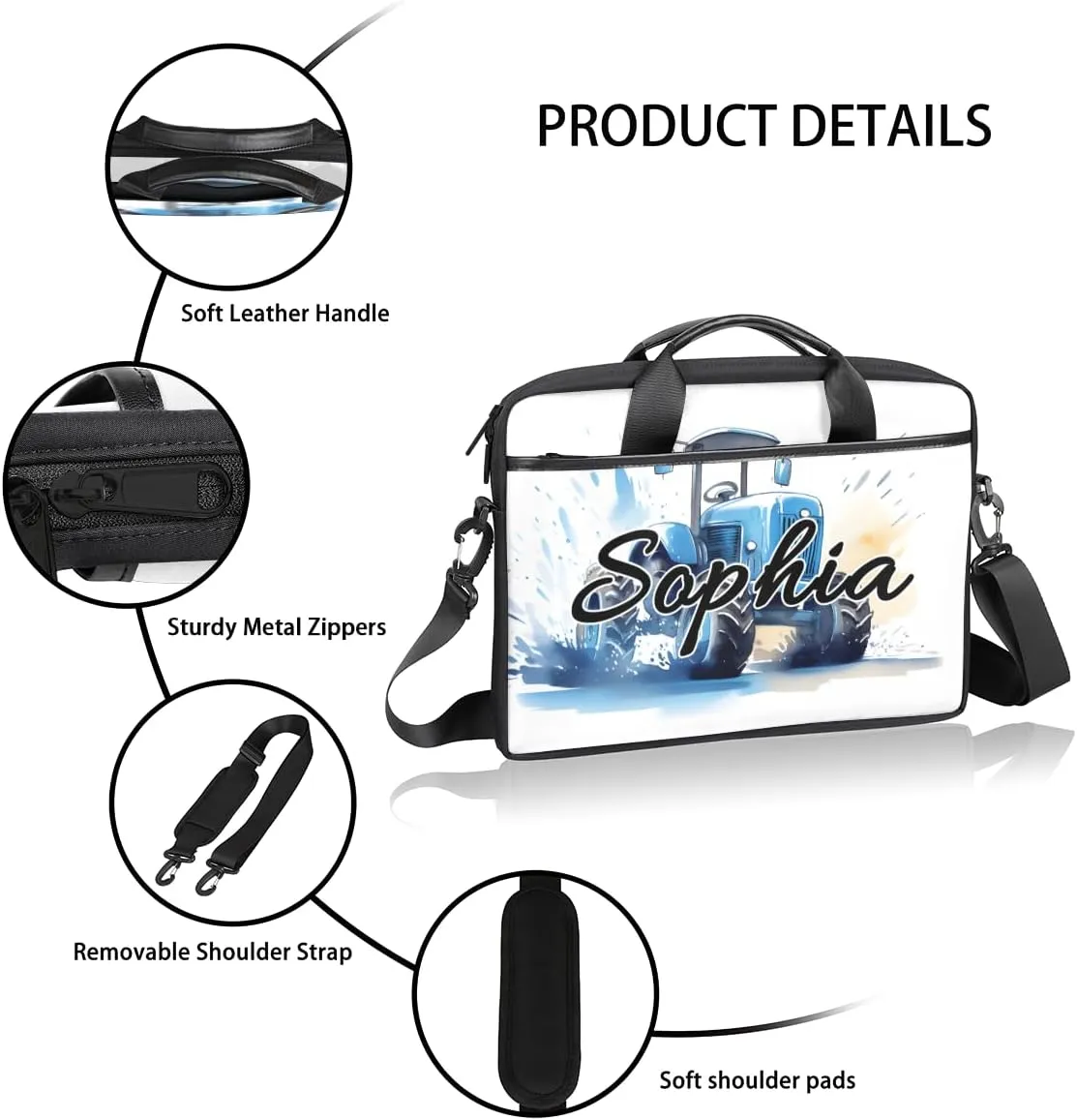 TropicalLife Personalized Laptop Bag 15 Inch Custom Sleeve Case with Handle Shoulder Strap Computer Messenger Bag
