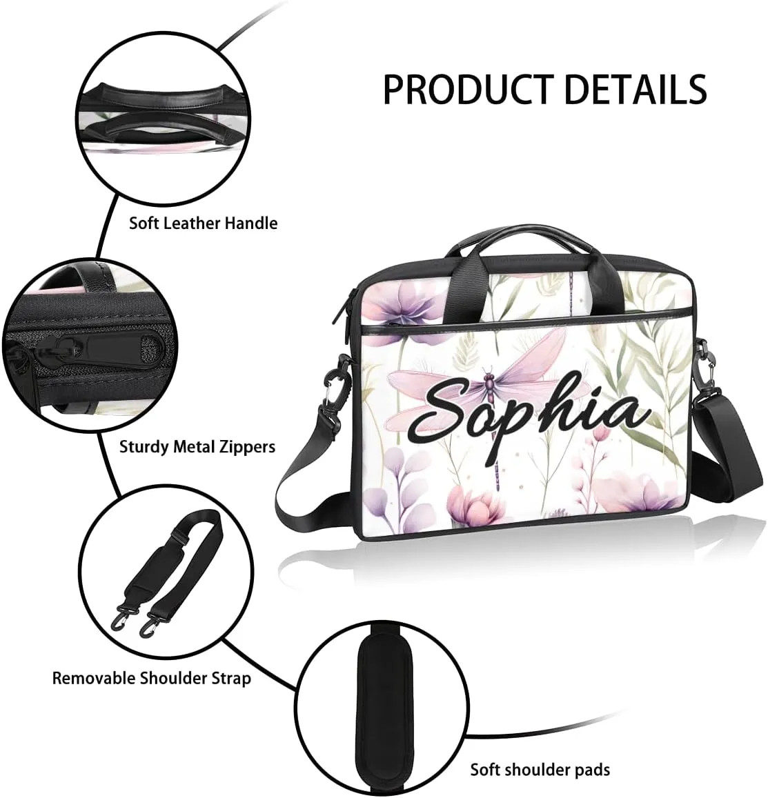 TropicalLife Personalized Laptop Bag 15 Inch Custom Sleeve Case with Handle Shoulder Strap Computer Messenger Bag