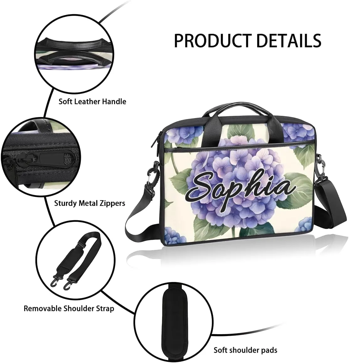 TropicalLife Personalized Laptop Bag 15 Inch Custom Sleeve Case with Handle Shoulder Strap Computer Messenger Bag