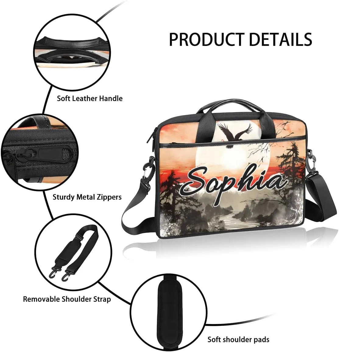 TropicalLife Personalized Laptop Bag 15 Inch Custom Sleeve Case with Handle Shoulder Strap Computer Messenger Bag