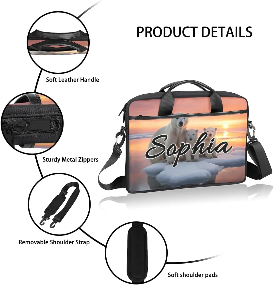 TropicalLife Personalized Laptop Bag 15 Inch Custom Sleeve Case with Handle Shoulder Strap Computer Messenger Bag
