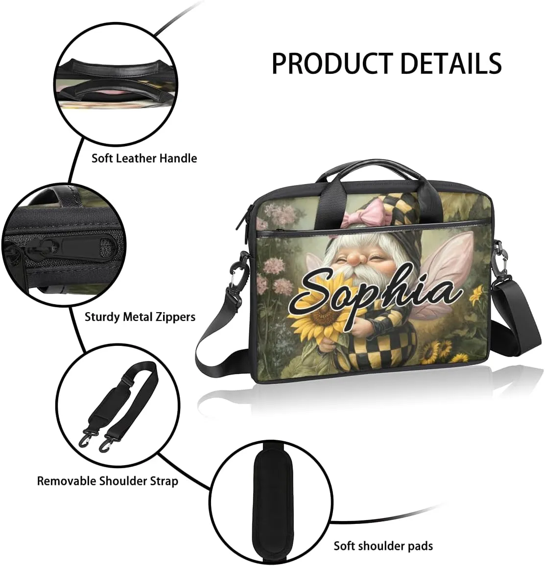 TropicalLife Personalized Laptop Bag 15 Inch Custom Sleeve Case with Handle Shoulder Strap Computer Messenger Bag