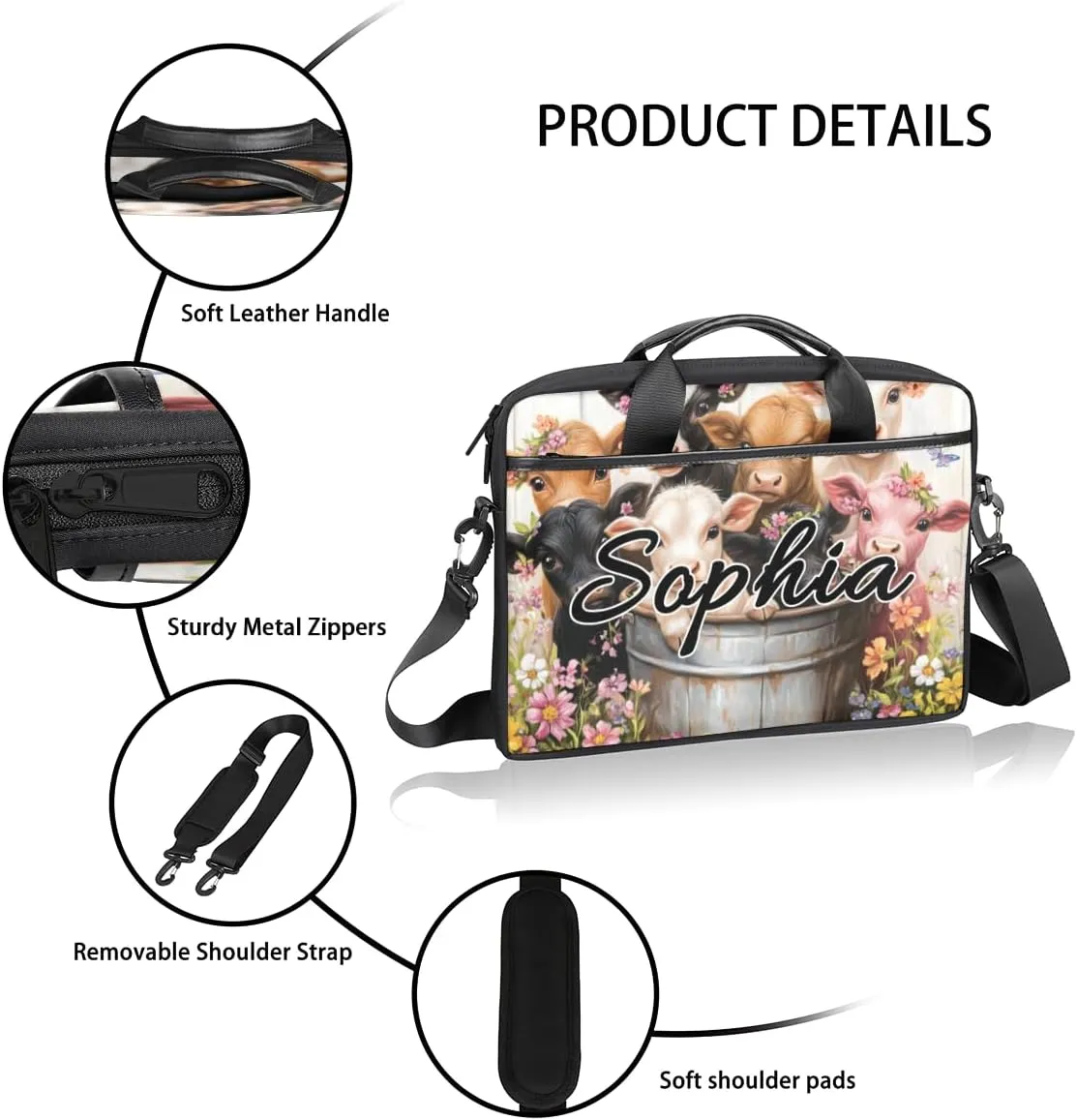 TropicalLife Personalized Laptop Bag 15 Inch Custom Sleeve Case with Handle Shoulder Strap Computer Messenger Bag