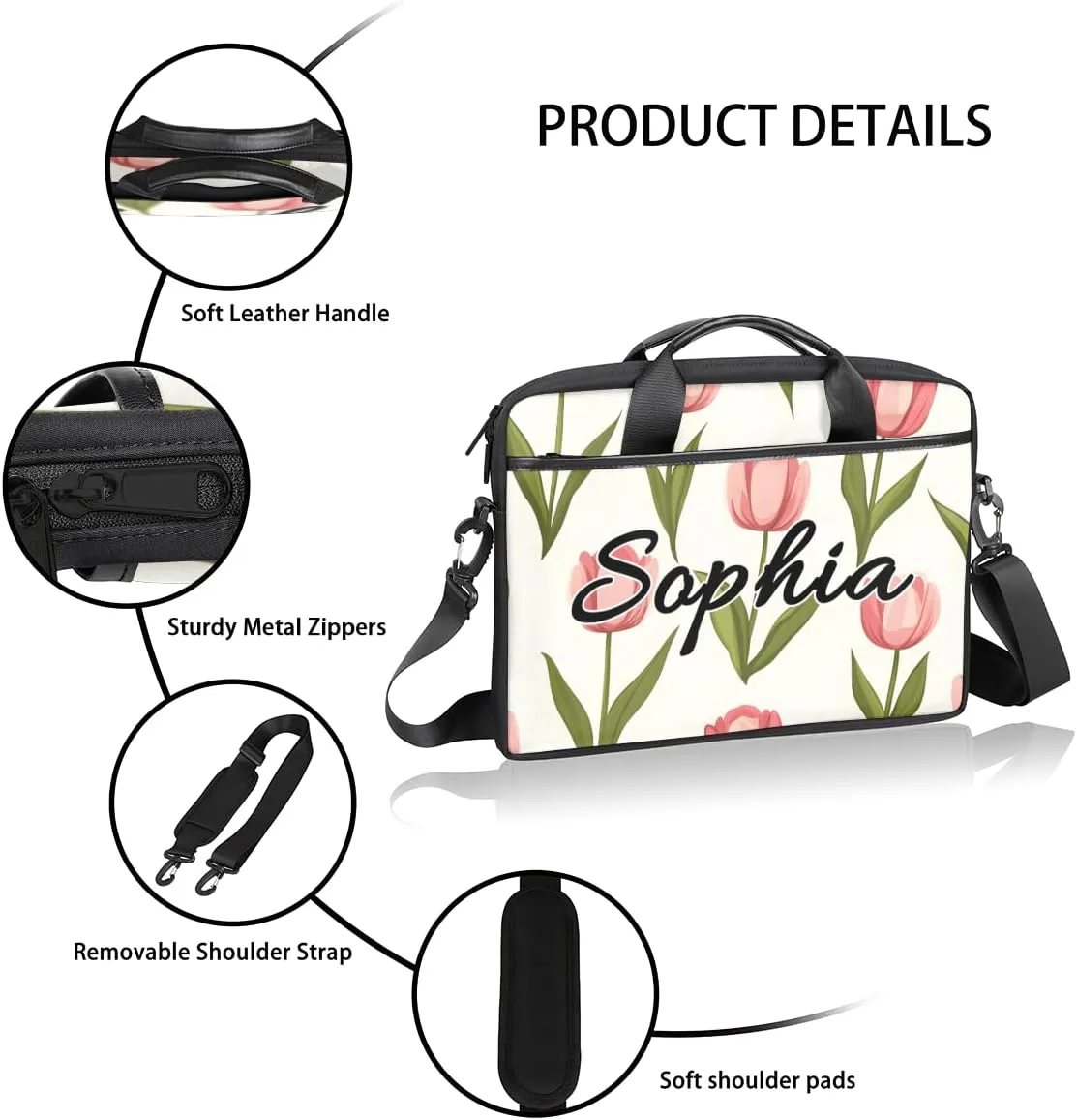 TropicalLife Personalized Laptop Bag 15 Inch Custom Sleeve Case with Handle Shoulder Strap Computer Messenger Bag