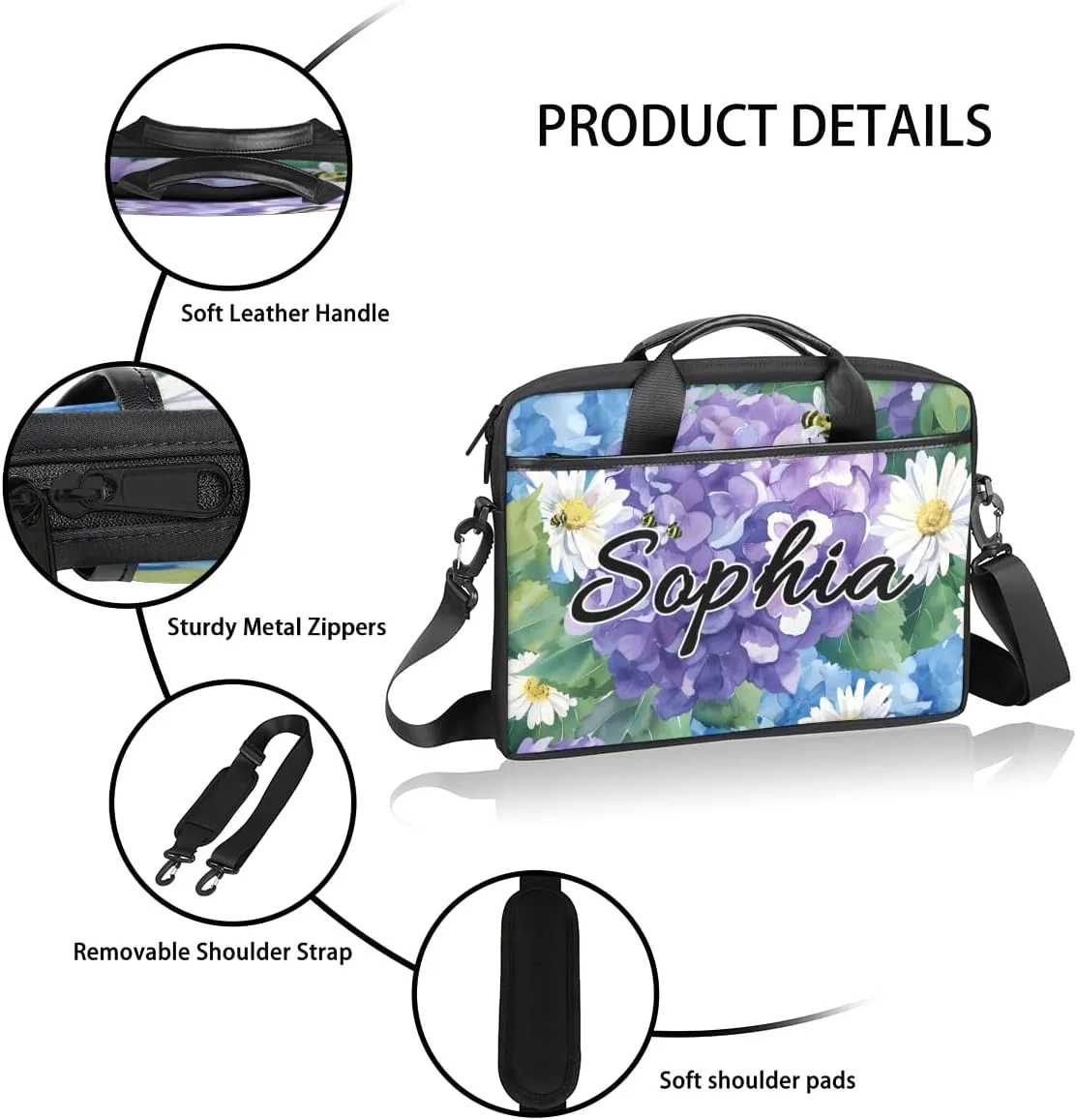 TropicalLife Personalized Laptop Bag 15 Inch Custom Sleeve Case with Handle Shoulder Strap Computer Messenger Bag