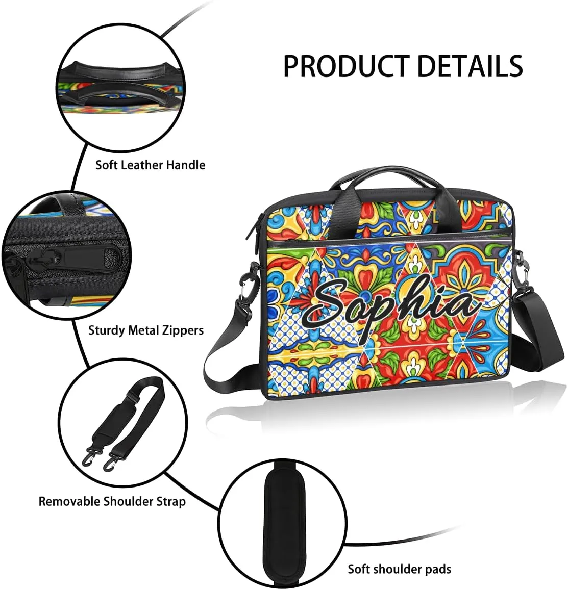 TropicalLife Personalized Laptop Bag 15 Inch Custom Sleeve Case with Handle Shoulder Strap Computer Messenger Bag