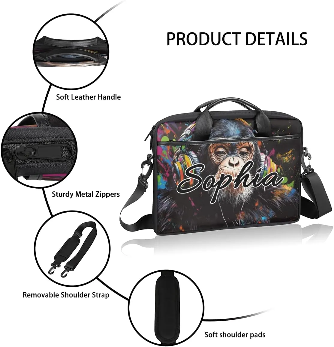 TropicalLife Personalized Laptop Bag 15 Inch Custom Sleeve Case with Handle Shoulder Strap Computer Messenger Bag