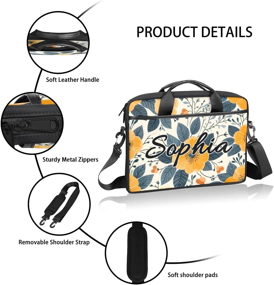 TropicalLife Personalized Laptop Bag 15 Inch Custom Sleeve Case with Handle Shoulder Strap Computer Messenger Bag