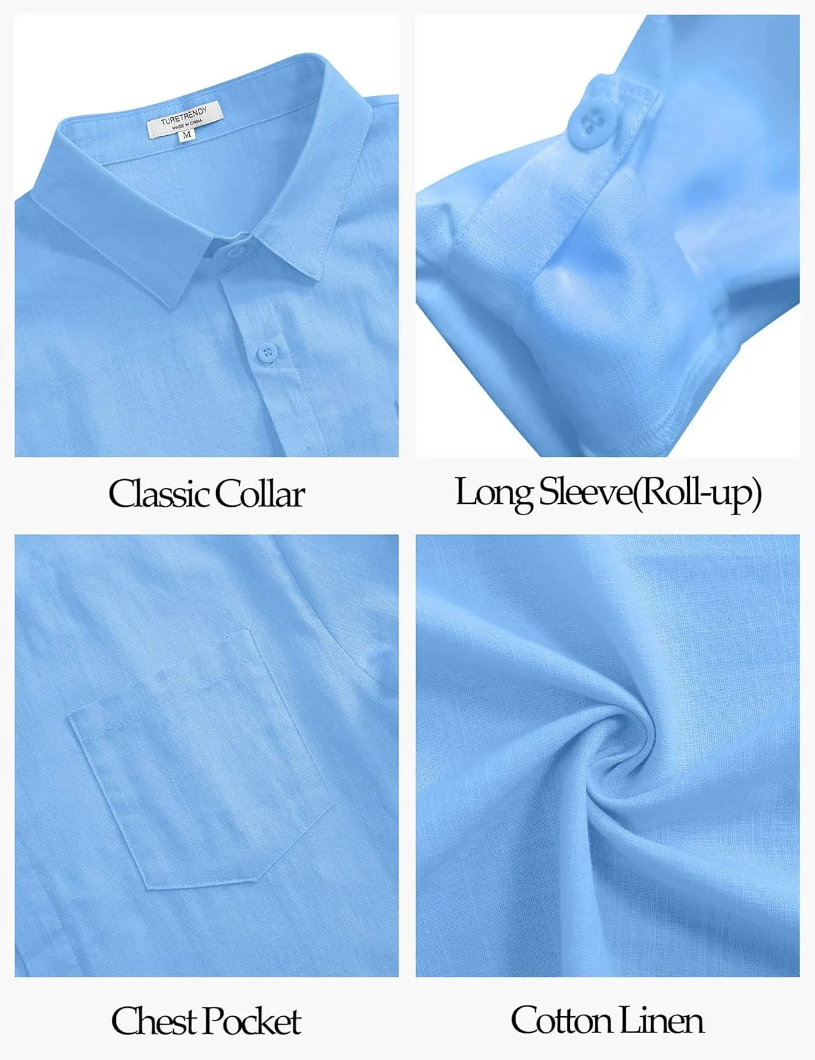 TURETRENDY Mens Button Down Linen Shirts Casual Long Sleeve Dress Shirts Regular Fit Cotton Beach Yoga Shirts with Pocket