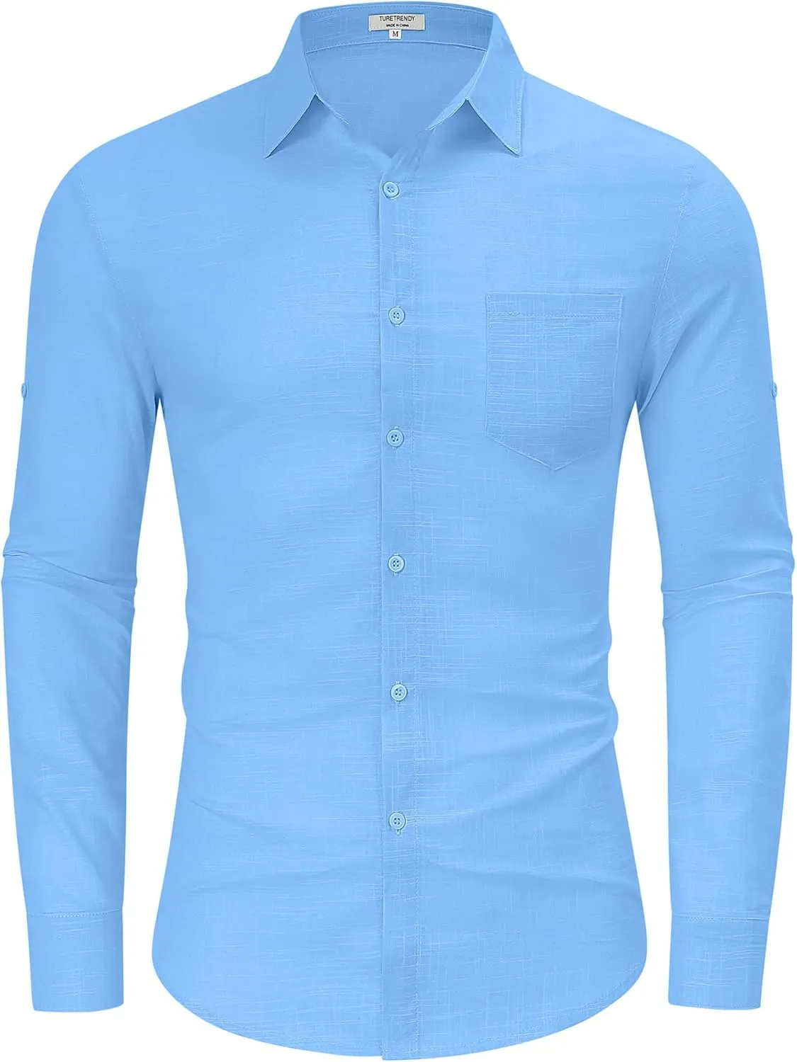 TURETRENDY Mens Button Down Linen Shirts Casual Long Sleeve Dress Shirts Regular Fit Cotton Beach Yoga Shirts with Pocket