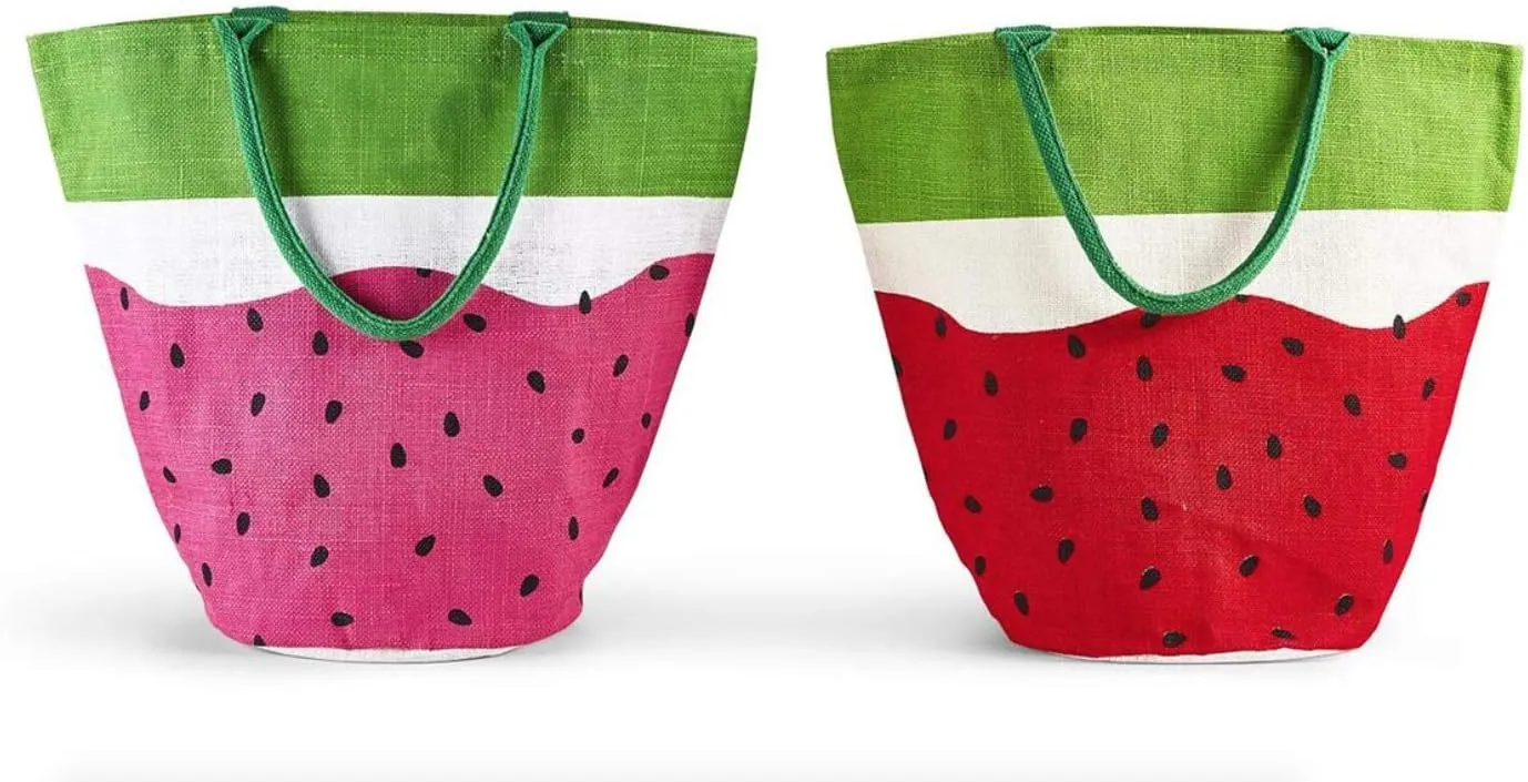 Twos Company Set of 2 Large Watermelon Jute Bucket Bag