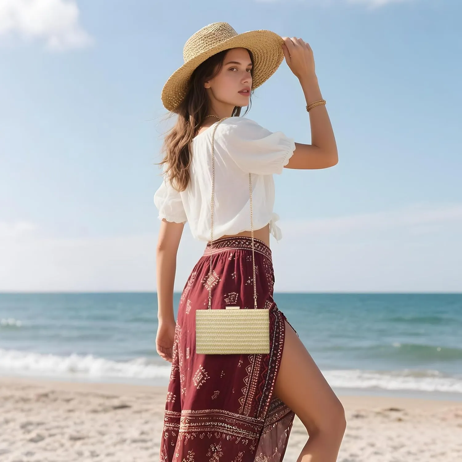 UBORSE Straw Clutch Purse for Women Summer Woved Beach Evening Handbag Garden Party Designer Shoulder Crossbody Bag