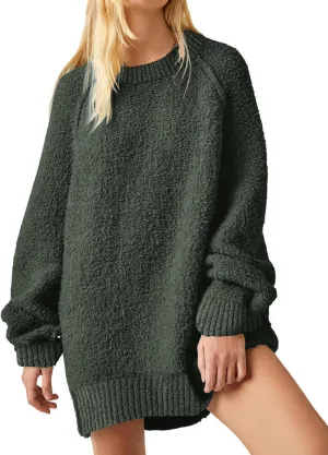 UNCLECAT Women's Oversized Sweaters Trendy Fuzzy Knit Sweater Tops Long Sleeve Crewneck Casual Pullover
