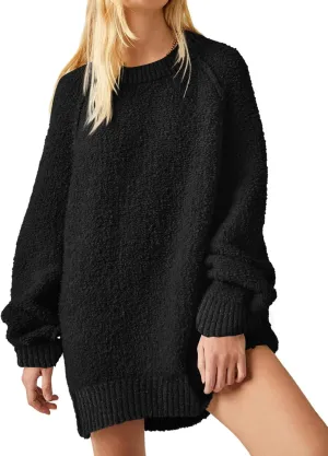 UNCLECAT Women's Oversized Sweaters Trendy Fuzzy Knit Sweater Tops Long Sleeve Crewneck Casual Pullover