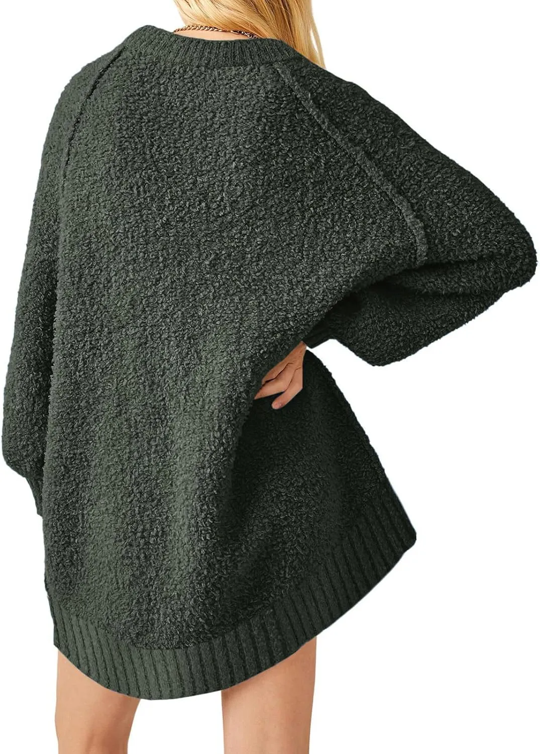 UNCLECAT Women's Oversized Sweaters Trendy Fuzzy Knit Sweater Tops Long Sleeve Crewneck Casual Pullover