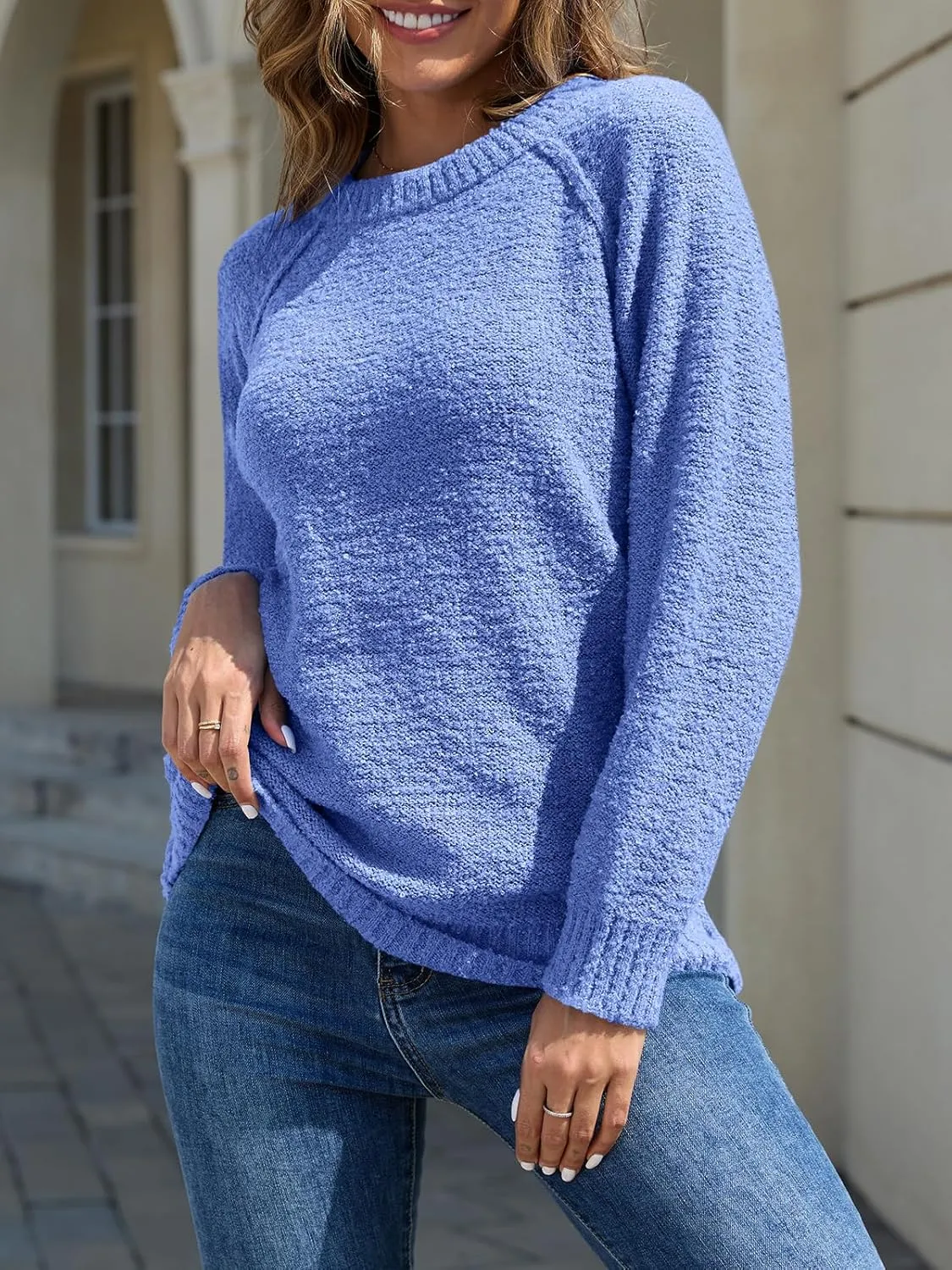 UNCLECAT Women's Oversized Sweaters Trendy Fuzzy Knit Sweater Tops Long Sleeve Crewneck Casual Pullover