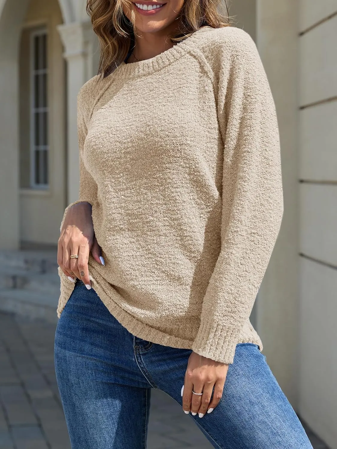 UNCLECAT Women's Oversized Sweaters Trendy Fuzzy Knit Sweater Tops Long Sleeve Crewneck Casual Pullover