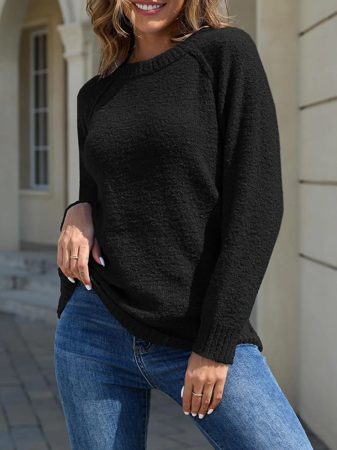 UNCLECAT Women's Oversized Sweaters Trendy Fuzzy Knit Sweater Tops Long Sleeve Crewneck Casual Pullover