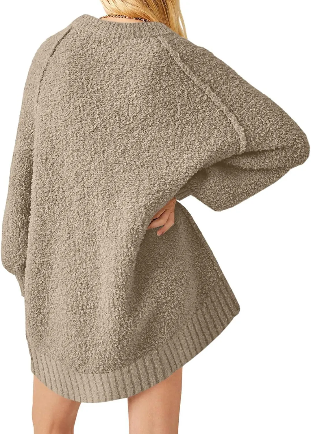 UNCLECAT Women's Oversized Sweaters Trendy Fuzzy Knit Sweater Tops Long Sleeve Crewneck Casual Pullover