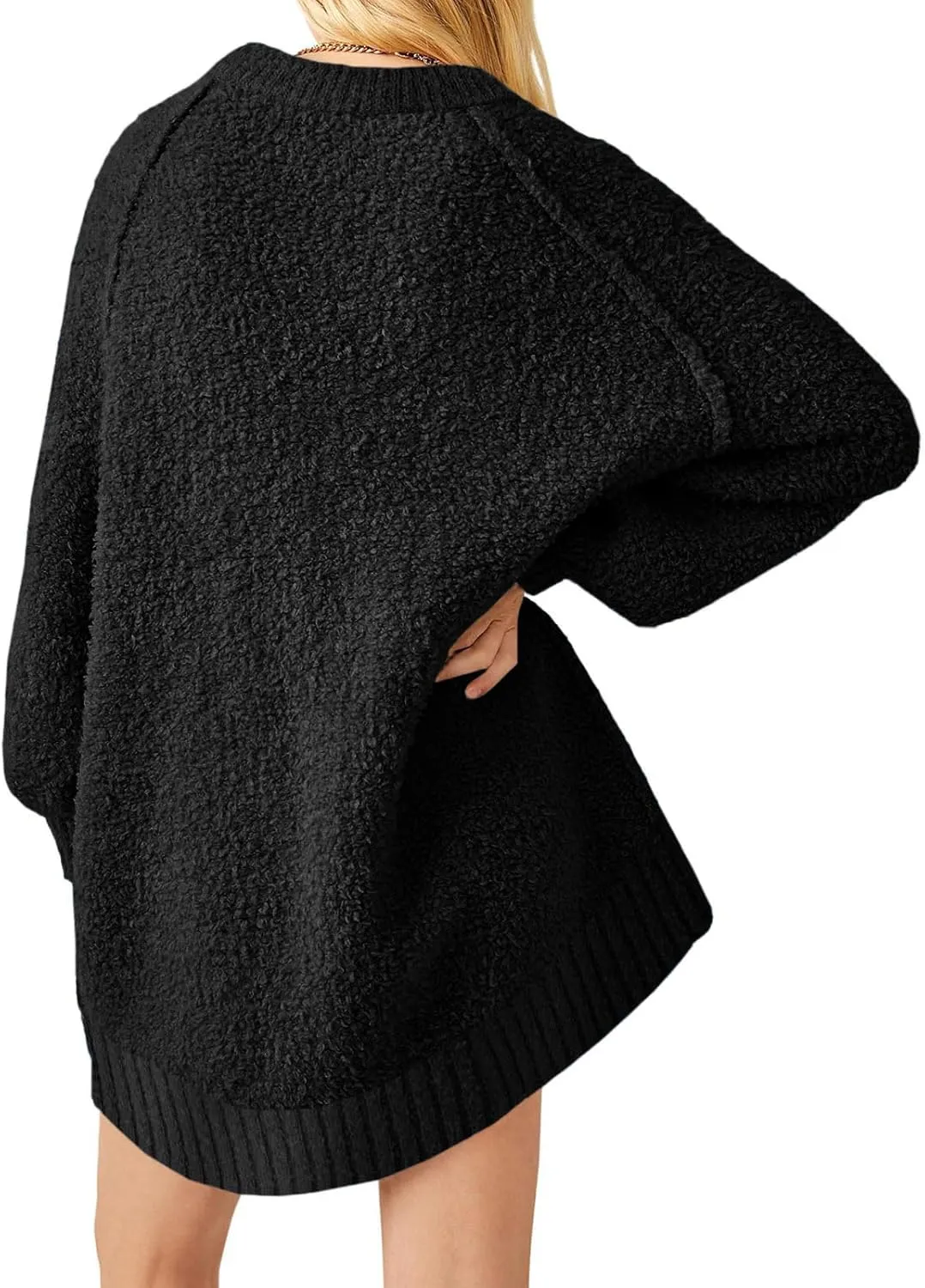 UNCLECAT Women's Oversized Sweaters Trendy Fuzzy Knit Sweater Tops Long Sleeve Crewneck Casual Pullover
