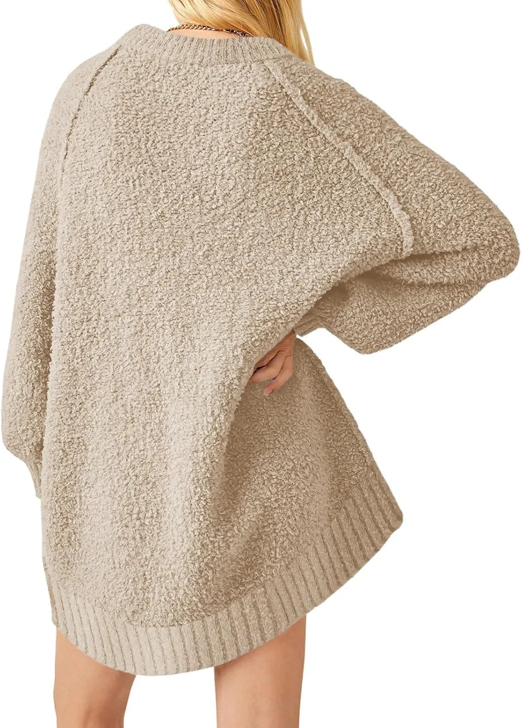 UNCLECAT Women's Oversized Sweaters Trendy Fuzzy Knit Sweater Tops Long Sleeve Crewneck Casual Pullover
