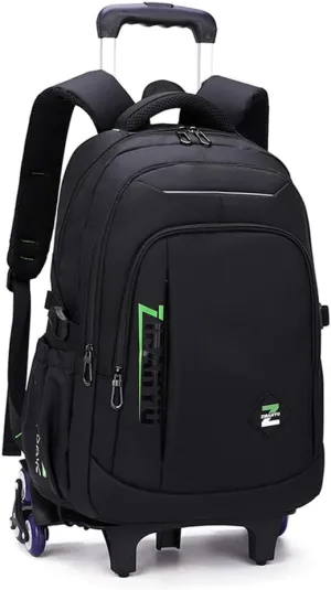 VIDOSCLA Black Kids Boys Rolling Backpack Teens Carry-on Luggage with Wheels Trolly BookBag for School-6 Wheels