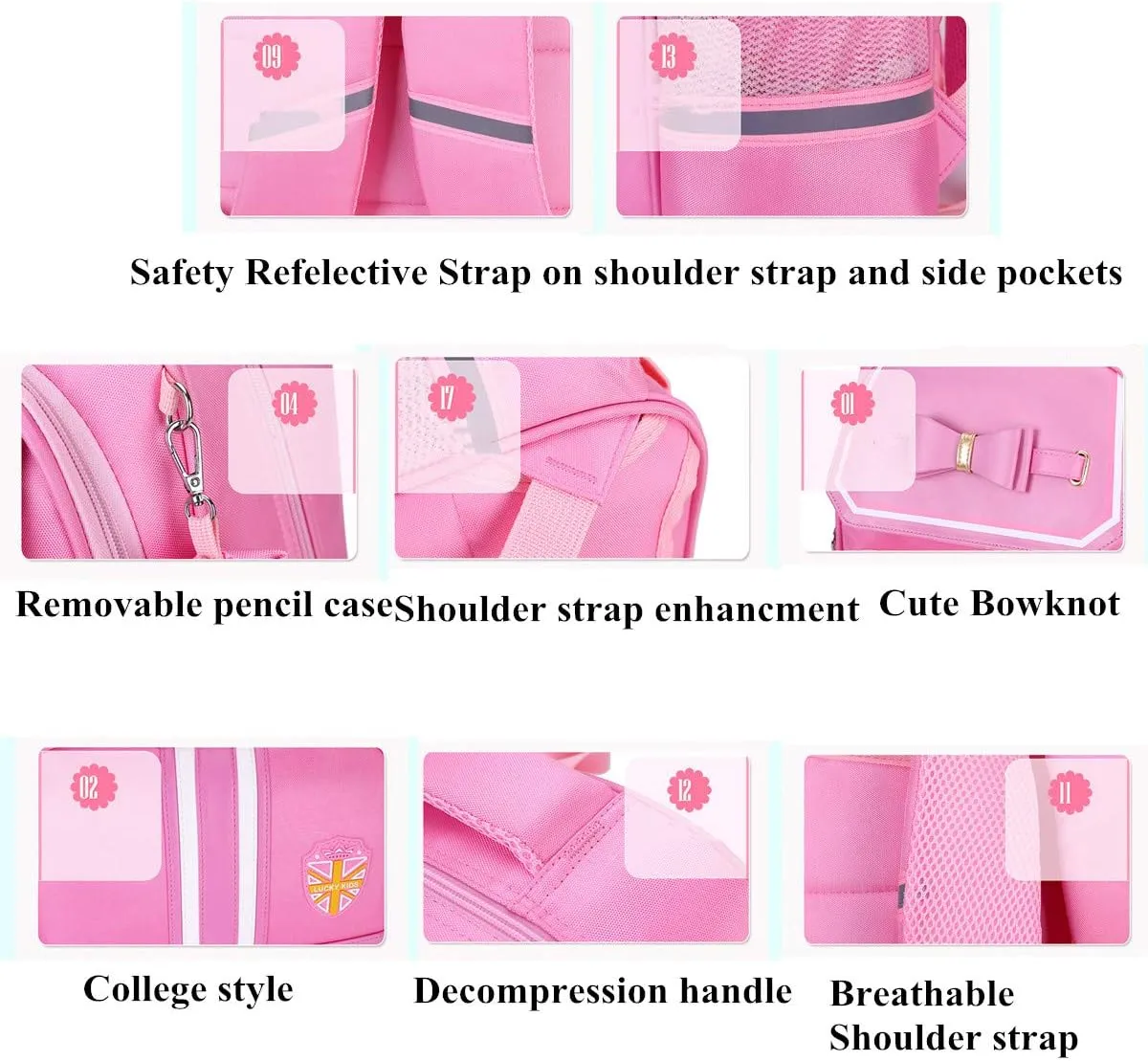 VIDOSCLA Bowknot Kids Girls Rolling Backpack Cute Carry-on Luggage with Wheels Trolly BookBag for School-6 Wheels