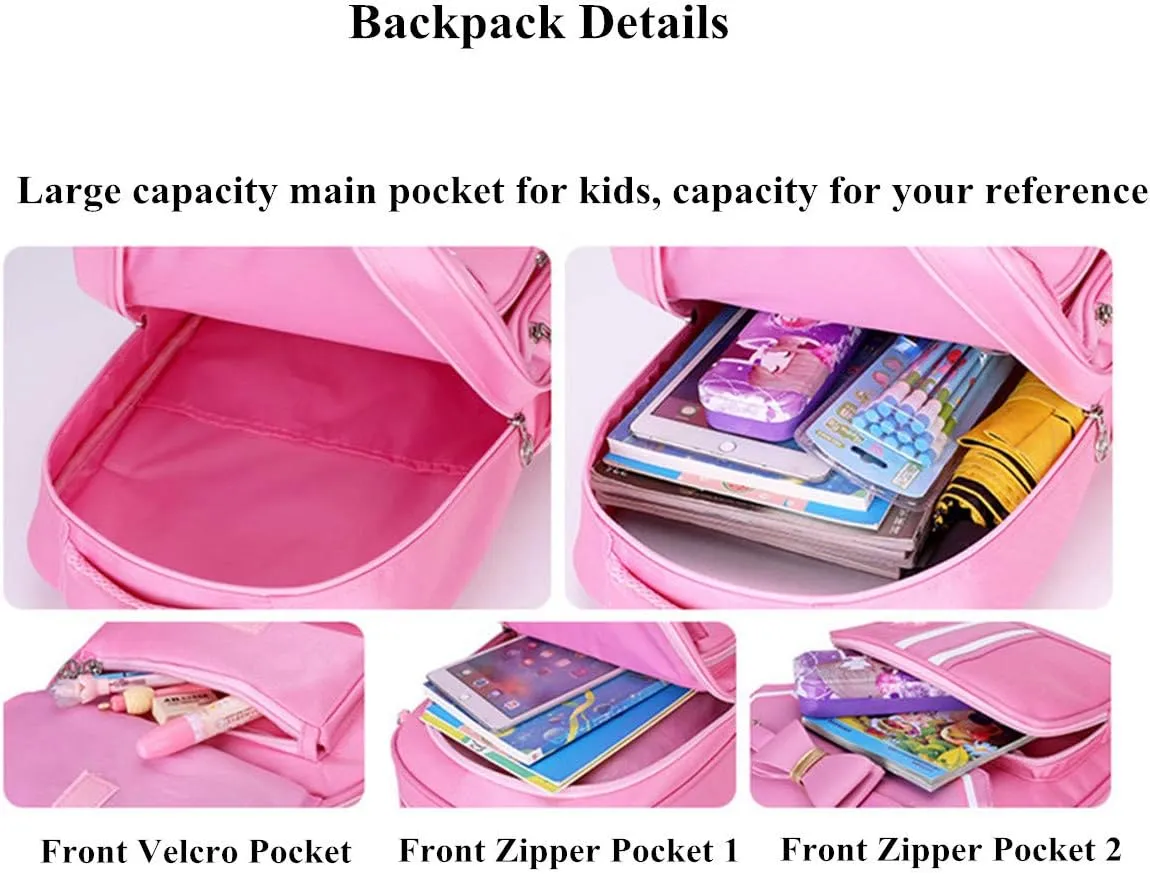 VIDOSCLA Bowknot Kids Girls Rolling Backpack Cute Carry-on Luggage with Wheels Trolly BookBag for School-6 Wheels