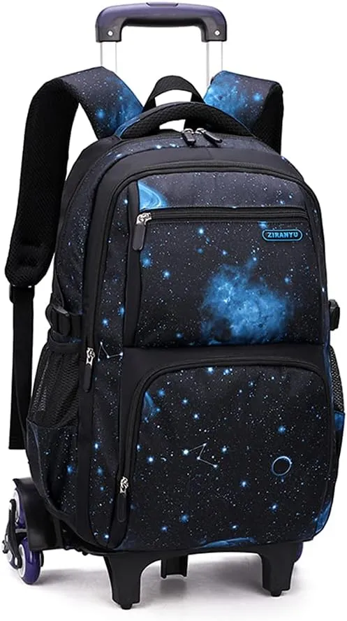 VIDOSCLA Elementary Galaxy Teens Rolling Backpack Kids Boys Luggage with Wheels Trolly BookBag for School-6 Wheels