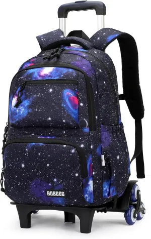 VIDOSCLA Galaxy Kids Rolling Backpack for Boys Primary Students Wheeled Bookbags for School
