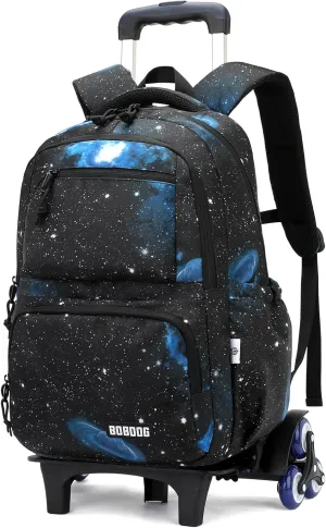 VIDOSCLA Galaxy Kids Rolling Backpack for Boys Primary Students Wheeled Bookbags for School