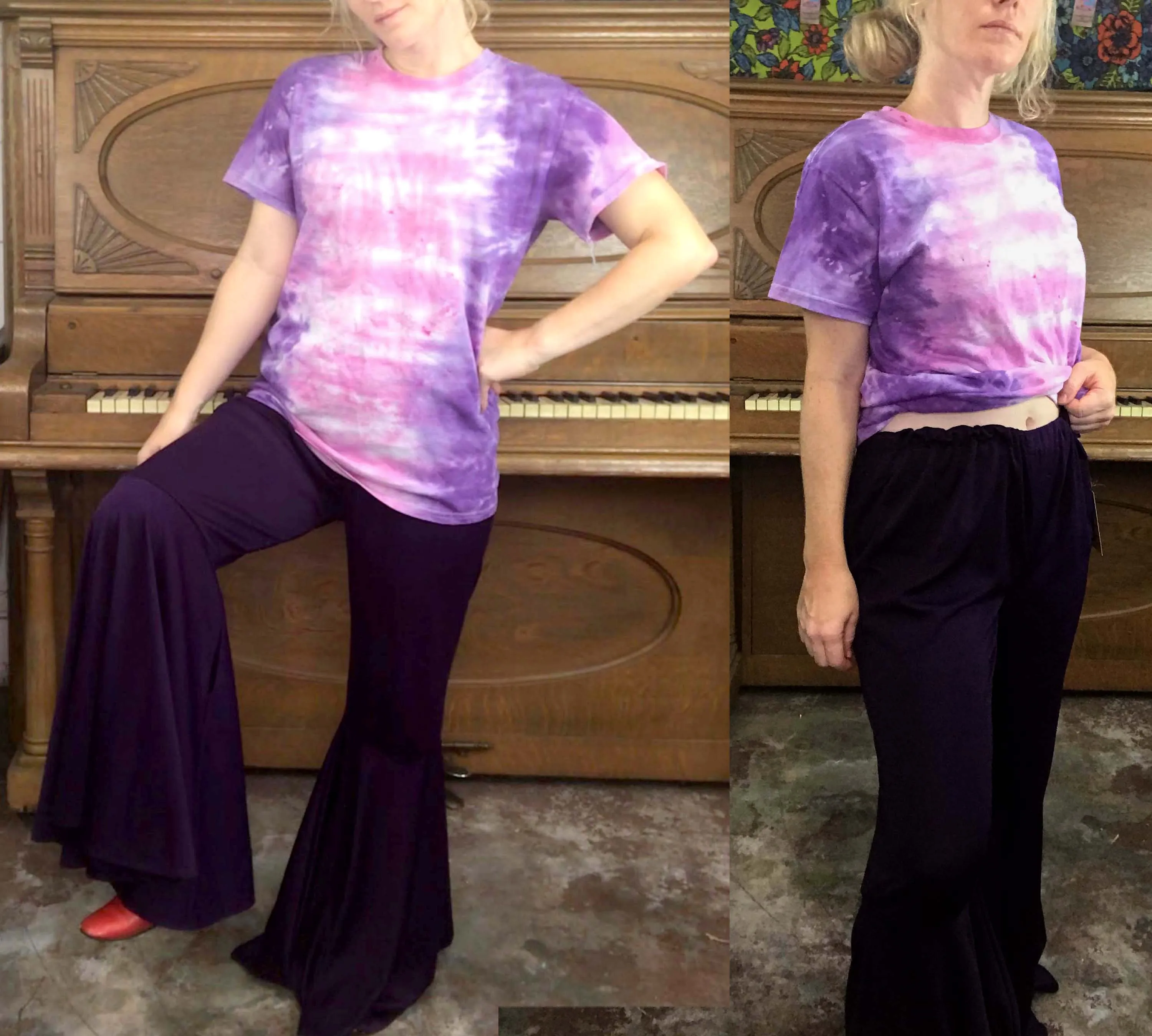 Vintage 90s does 70s | Purple Groovy Hippie Selena Disco Bell Bottoms | Size L