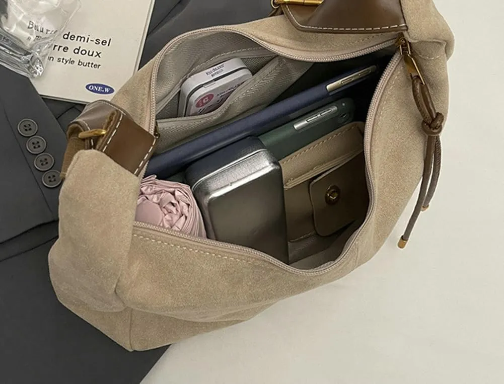 Vintage Chic Suede Tote Bag Shoulder Bag Satchel Purse Slouchy Underarm Bag Work Commute Bag Hobo Bag for Women Girls