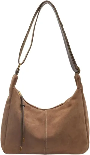 Vintage Chic Suede Tote Bag Shoulder Bag Satchel Purse Slouchy Underarm Bag Work Commute Bag Hobo Bag for Women Girls