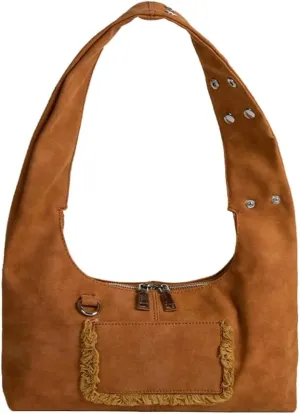 Vintage French Suede Underarm Bag Chic Shoulder Bag Satchel Purse Hobo Tote Bag Trendy Handbag for Women Girls