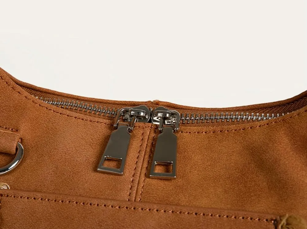 Vintage French Suede Underarm Bag Chic Shoulder Bag Satchel Purse Hobo Tote Bag Trendy Handbag for Women Girls