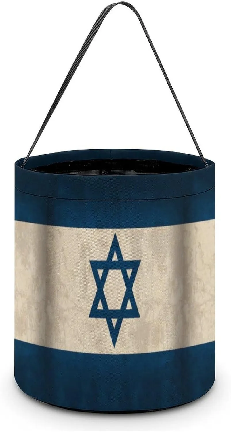 Vintage Israel Flag Funny Easter Egg Bags Trick-o-r-Treat Tote Bag Reusable Bucket Storage Basket Handbag Party Novelty